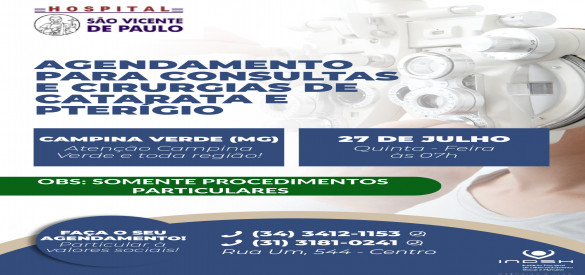 Comunicado HSVP: Mutirão de Cirurgias e consultas oftalmológicas com condições especiais