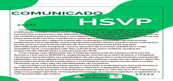 Comunicado HSVP esclarecimentos a comunidade