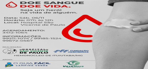 Hemominas de Ituiutaba realiza neste sábado 06/11 coleta de sangue