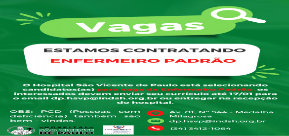 HSVP abre vaga para Enfermeiro Padrão