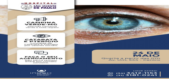HSVP e prefeitura vão realizar mutirão de cirurgias de catarata e pterígio no dia 24/05