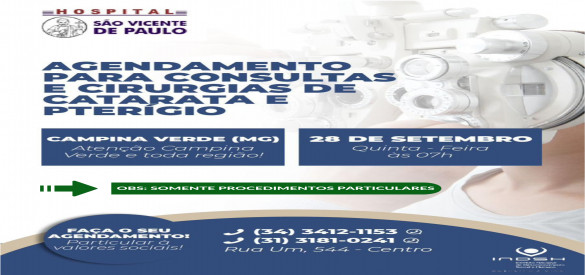 HSVP realizará dia especial de consultas oftalmológicas e cirurgias de catarata e pterígio com preço especial