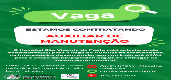 Oportunidade de Trabalho: Auxiliar de Manutenção