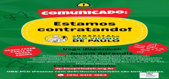 Oportunidade de Trabalho Jovem Aprendiz: