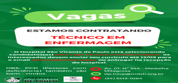 Oportunidade de Trabalho: Técnico em Enfermagem